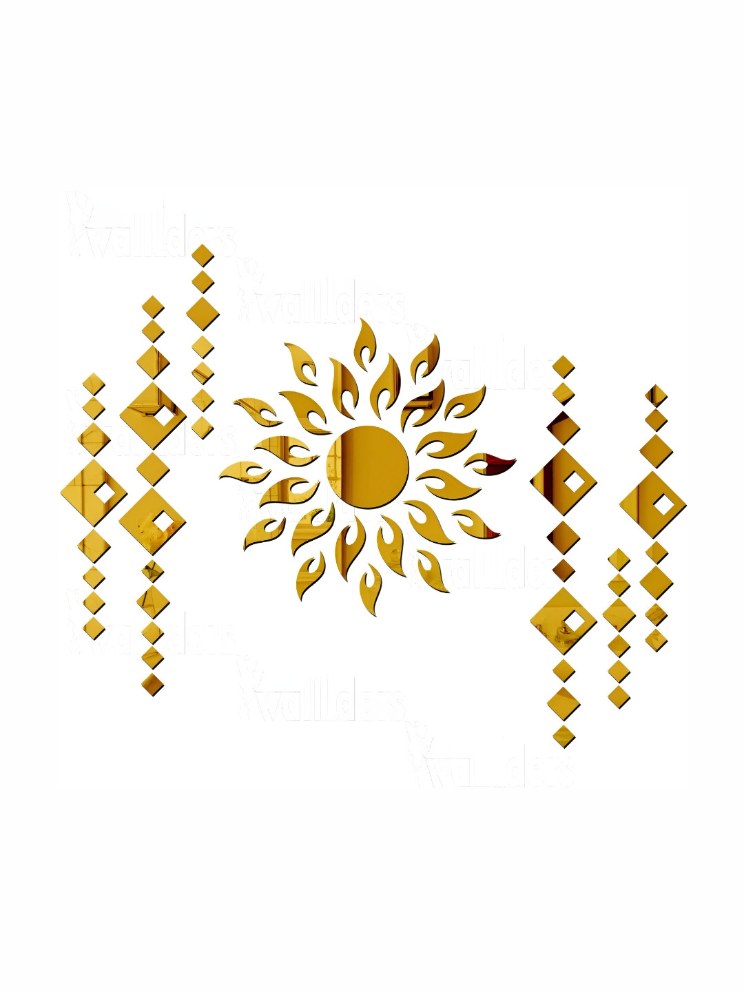 Wall1ders Gold-Toned Sun Diamond 3D Acrylic Mirror Wall Stickers