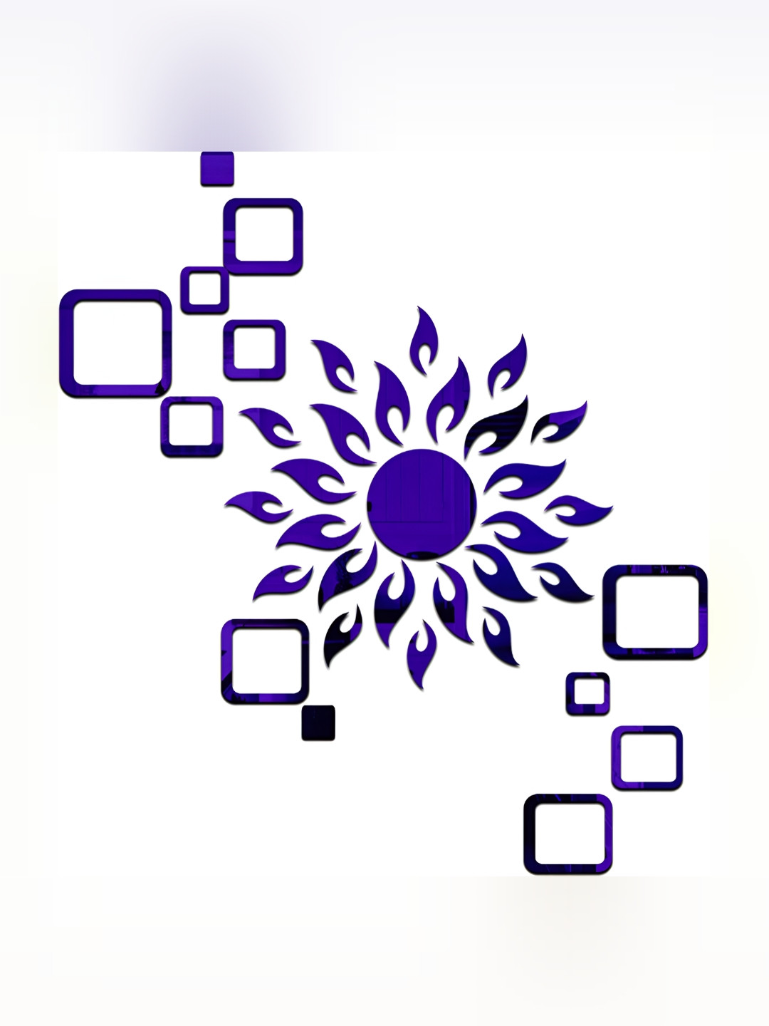 Wall1ders Blue 13-Pcs Sun With Squares Shape Self-Adhesive 3D-Mirror Wall Stickers