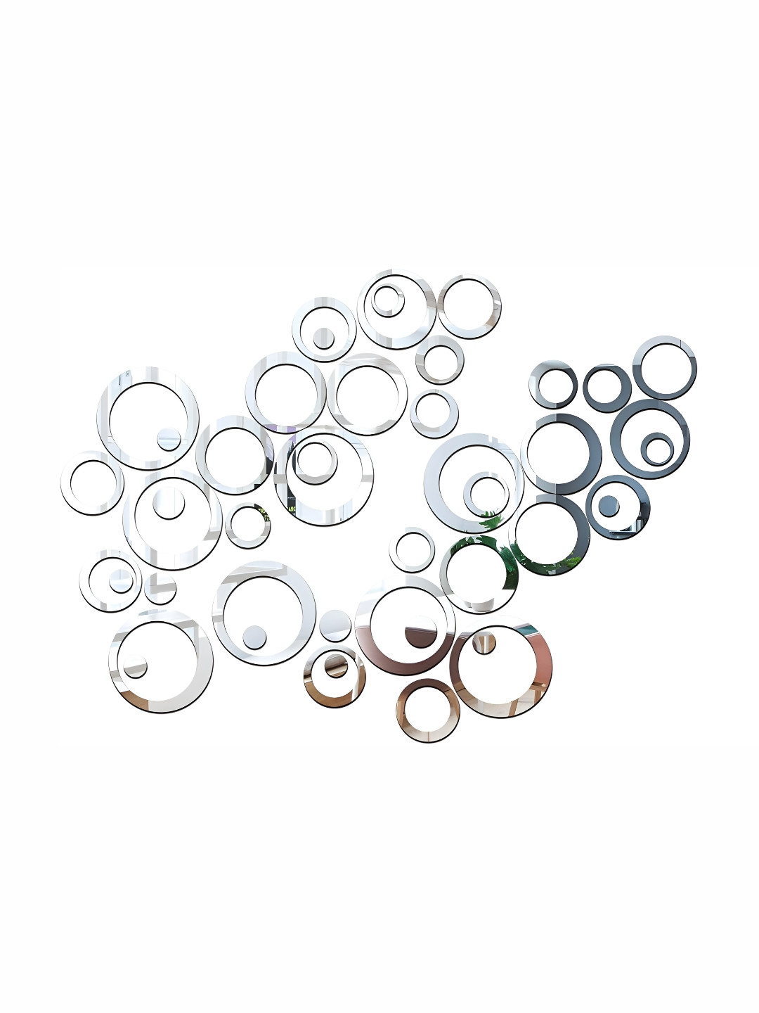 Wall1ders Silver-Toned 40-pcs Ring & Dot 3D Acrylic Mirror Wall Stickers
