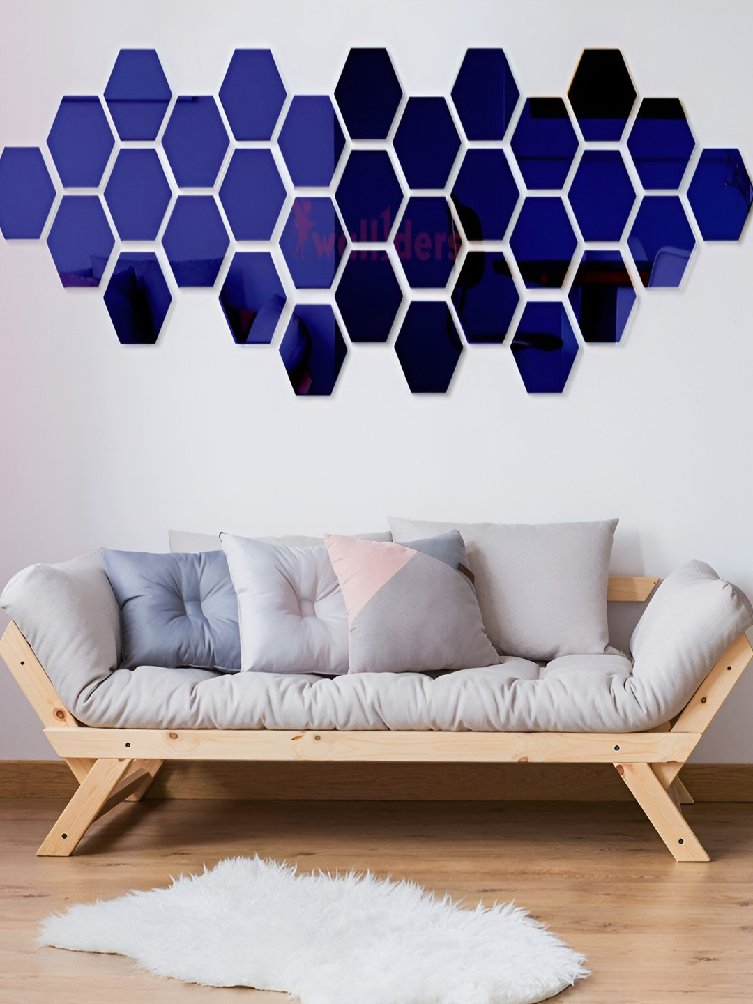 Wall1ders Blue 31 Pcs Hexagon 10 Pcs  Butterflies 3D Mirror Wall Stickers