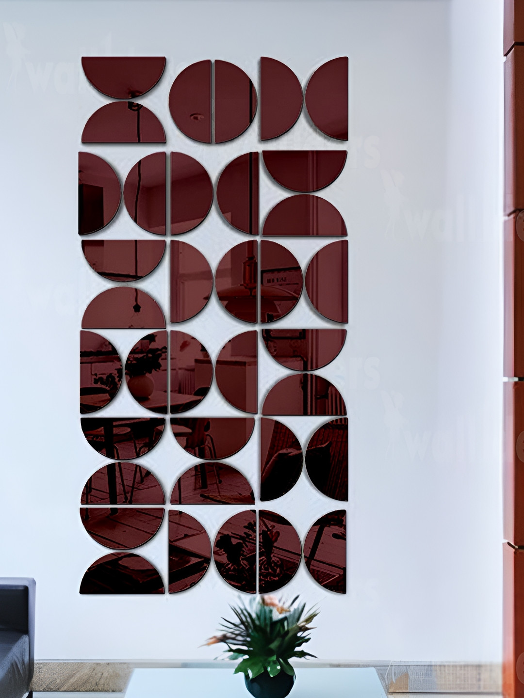Wall1ders Brown 36 Pcs Half Circle 3D Mirror Wall Stickers