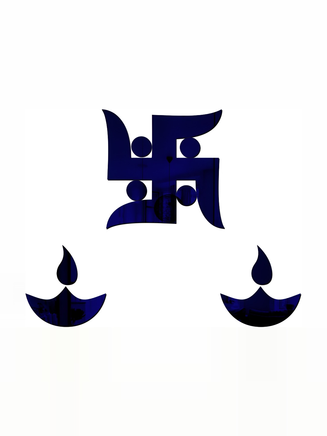 Wall1ders Blue 3-pcs Swastik & Diya 3D Acrylic Mirror Wall Stickers