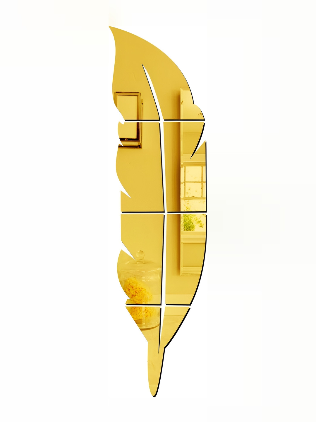 Wall1ders Gold-Toned Plume Feather 3D Acrylic Mirror Wall Sticker