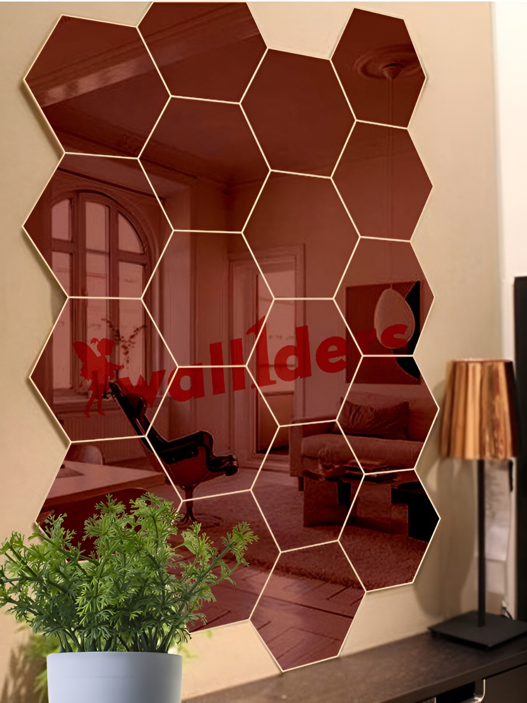 Wall1ders Brown 20-pcs Hexagon-shaped 3D Acrylic Mirror Wall Stickers