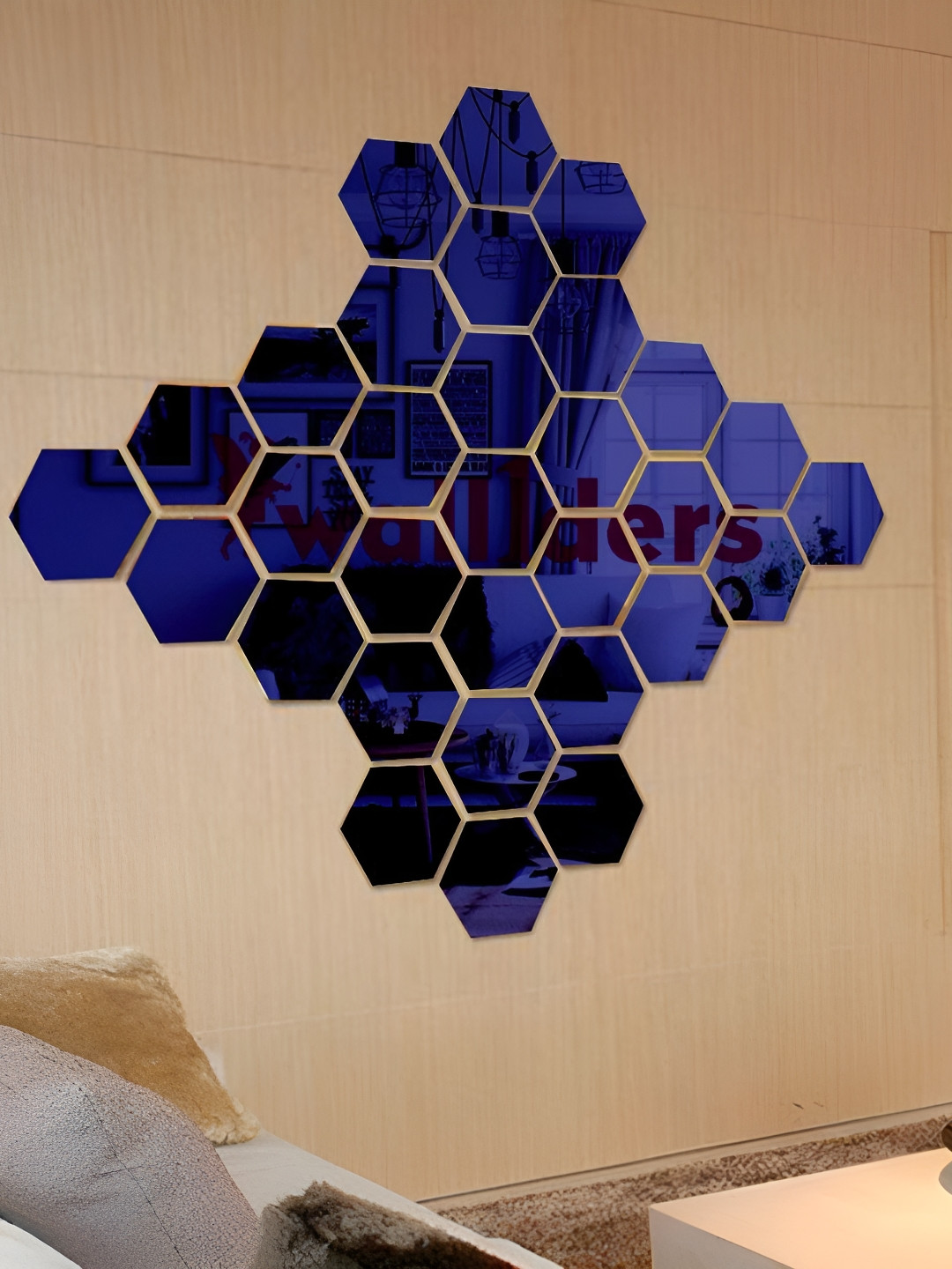 Wall1ders Blue 30-pcs Hexagon-shaped 3D Acrylic Mirror Wall Stickers