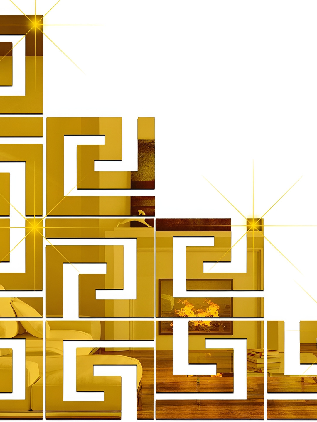 Wall1ders Gold-Toned 10-pcs Geometric Waist 3D Acrylic Mirror Wall Stickers