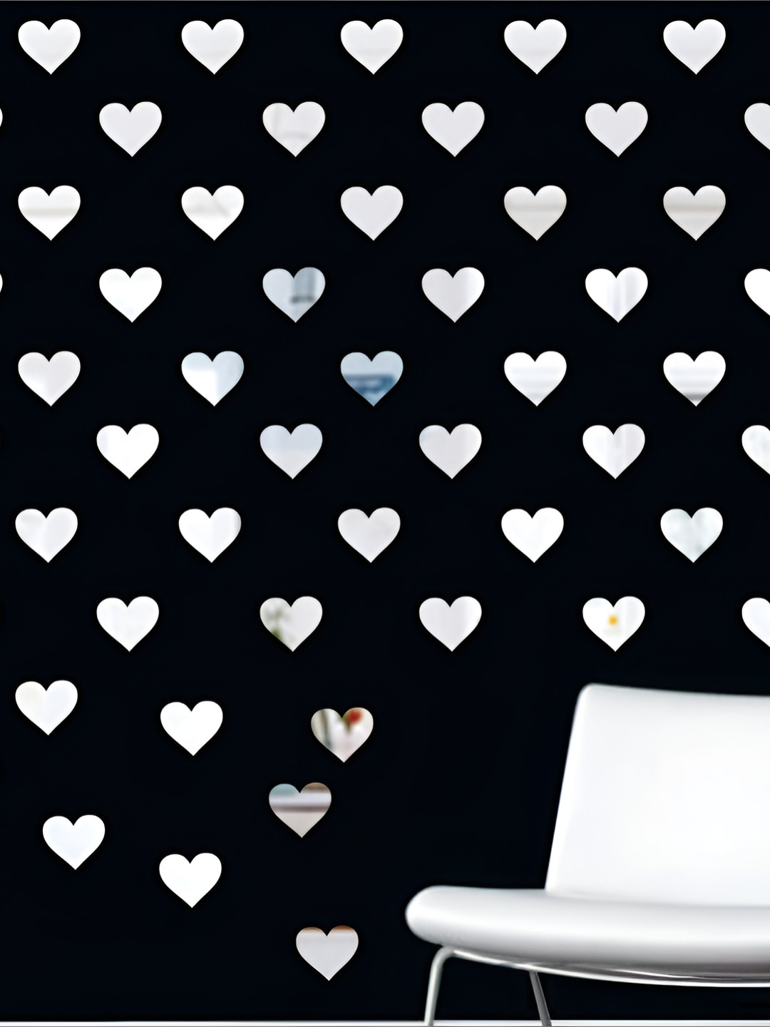 Wall1ders 50-Pcs Black Heart Shape Self-Adhesive 3D Acrylic Mirror Wall Stickers