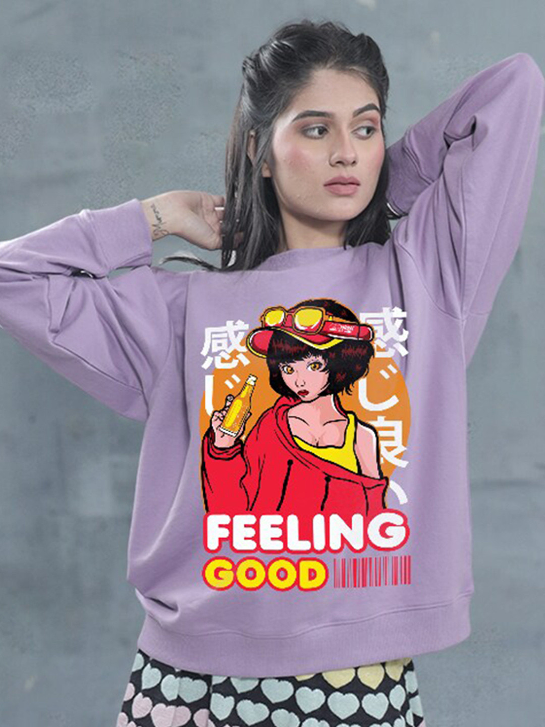 PRONK Graphic Drop Shoulder Sleeves Long Sleeves Pullover