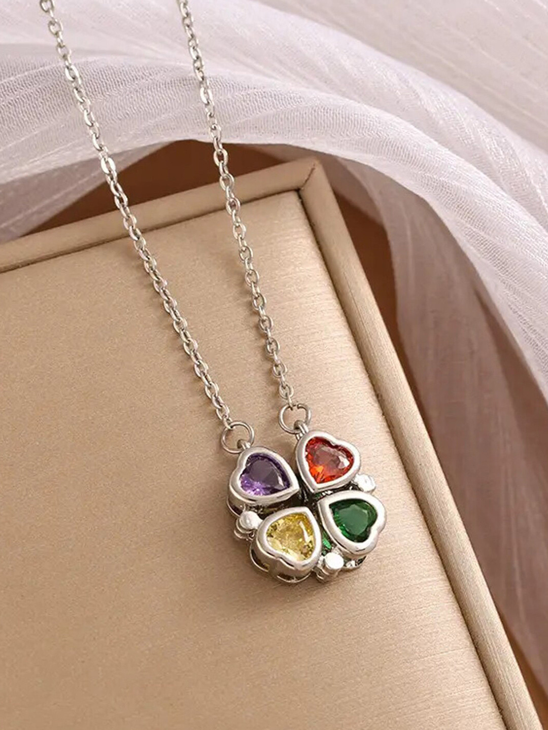 Fashion Frill Silver-Plated Cubic Zirconia-Studded Magnetic Openable Necklace Chain