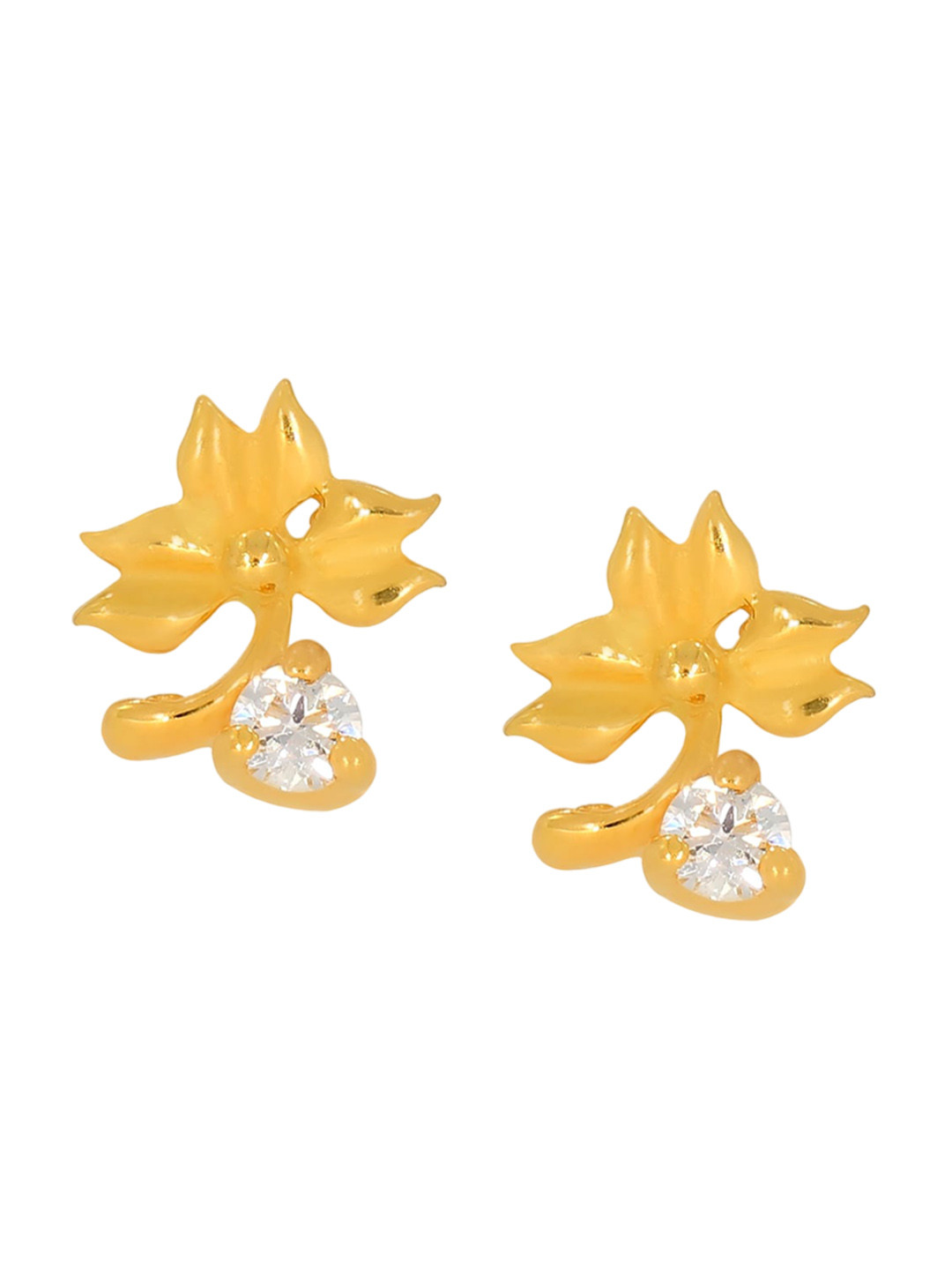 BHIMA 22K Hallmark 916 Purity Yellow Gold Leaf Stone Stud