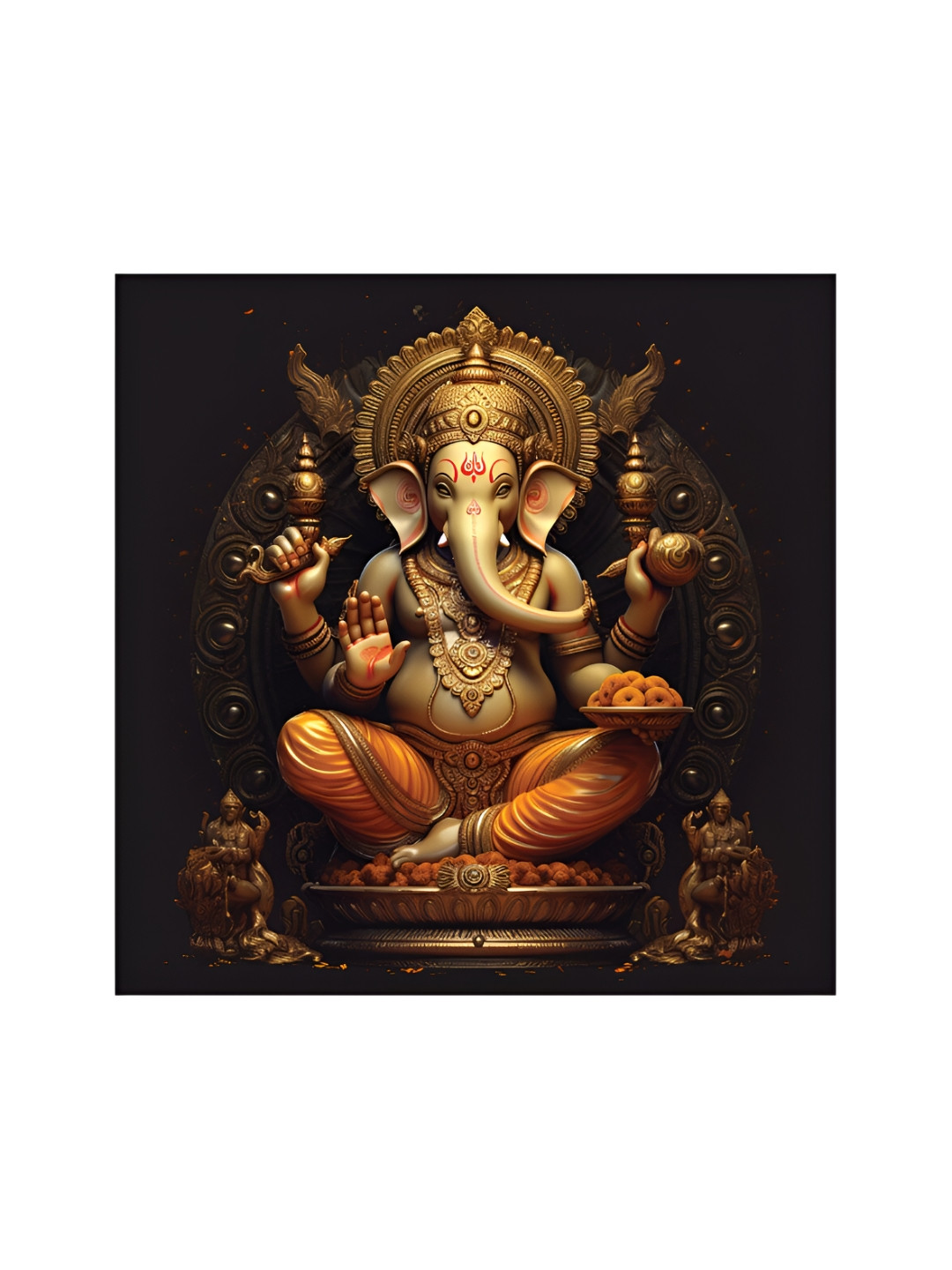 OLIVE TREE Beige & Orange Lord Ganesha Religious Canvas Painting Wall Art