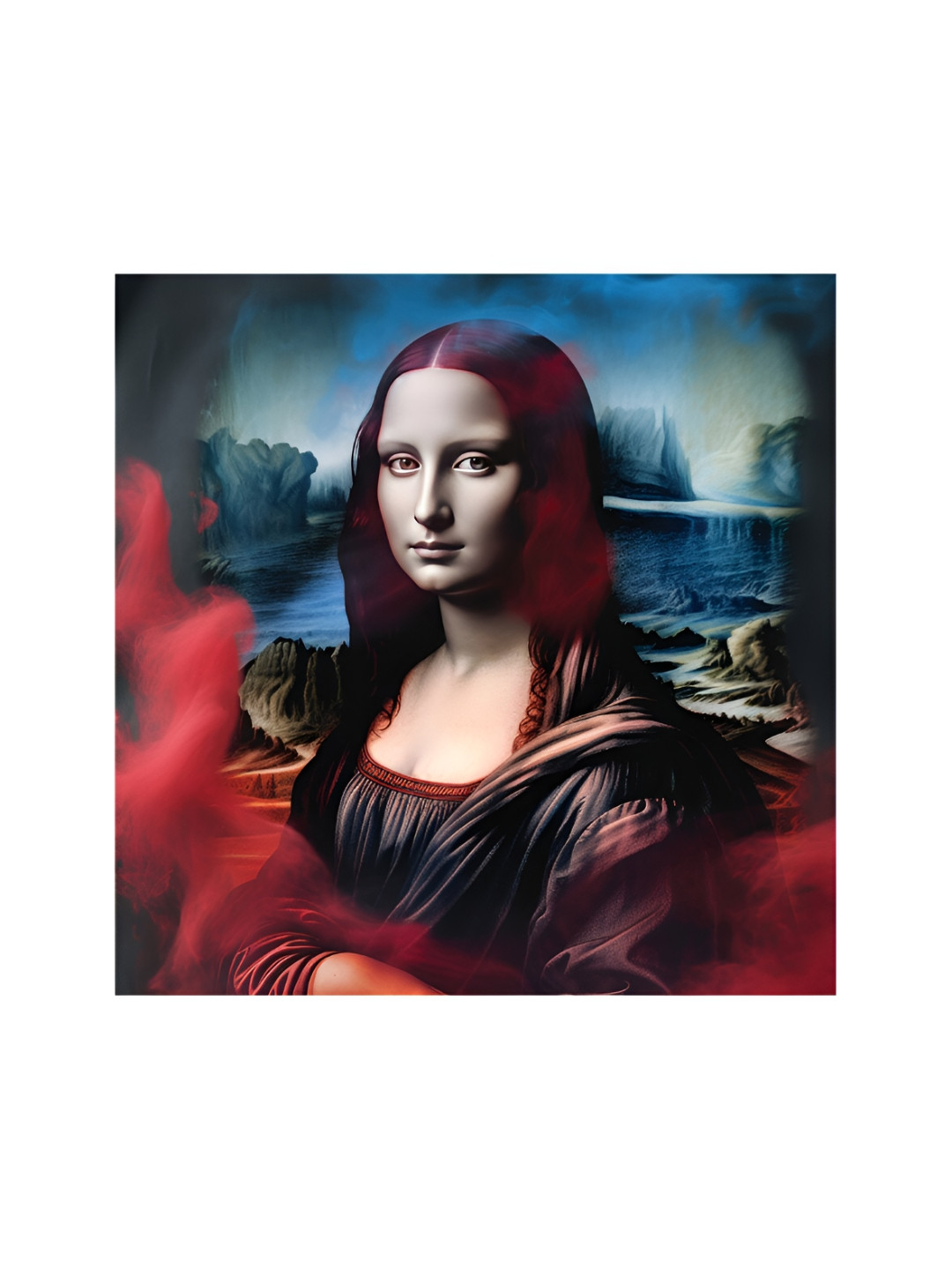 OLIVE TREE Red & Blue Monalisa Canvas Painting Wall Art