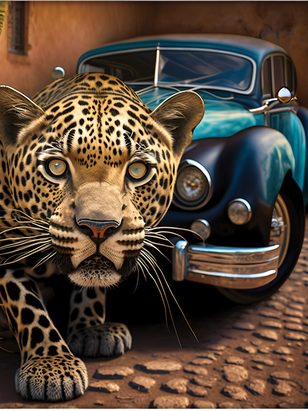 OLIVE TREE Brown & Blue Cheetah Canvas Painting Wall Art