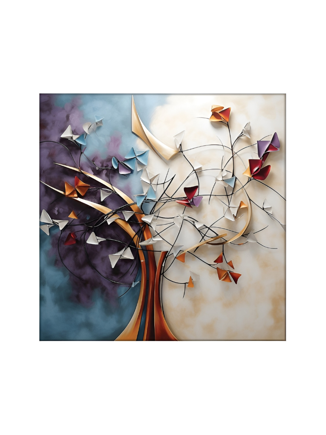 OLIVE TREE Beige & Blue Abstract Canvas Painting Wall Art