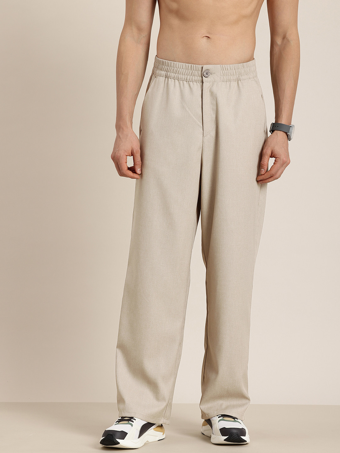 HERE&NOW Men Wide Leg Straight Fit Trousers