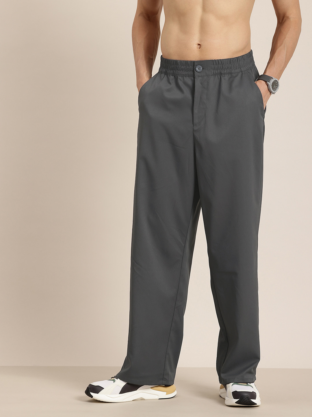HERE&NOW Men Wide Leg Straight Fit Trousers