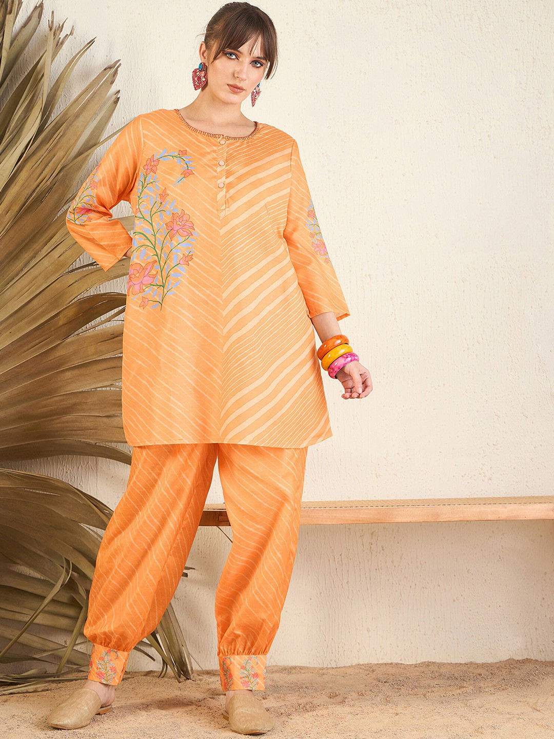 Indo Era Floral Printed A-Line Kurti with Trousers