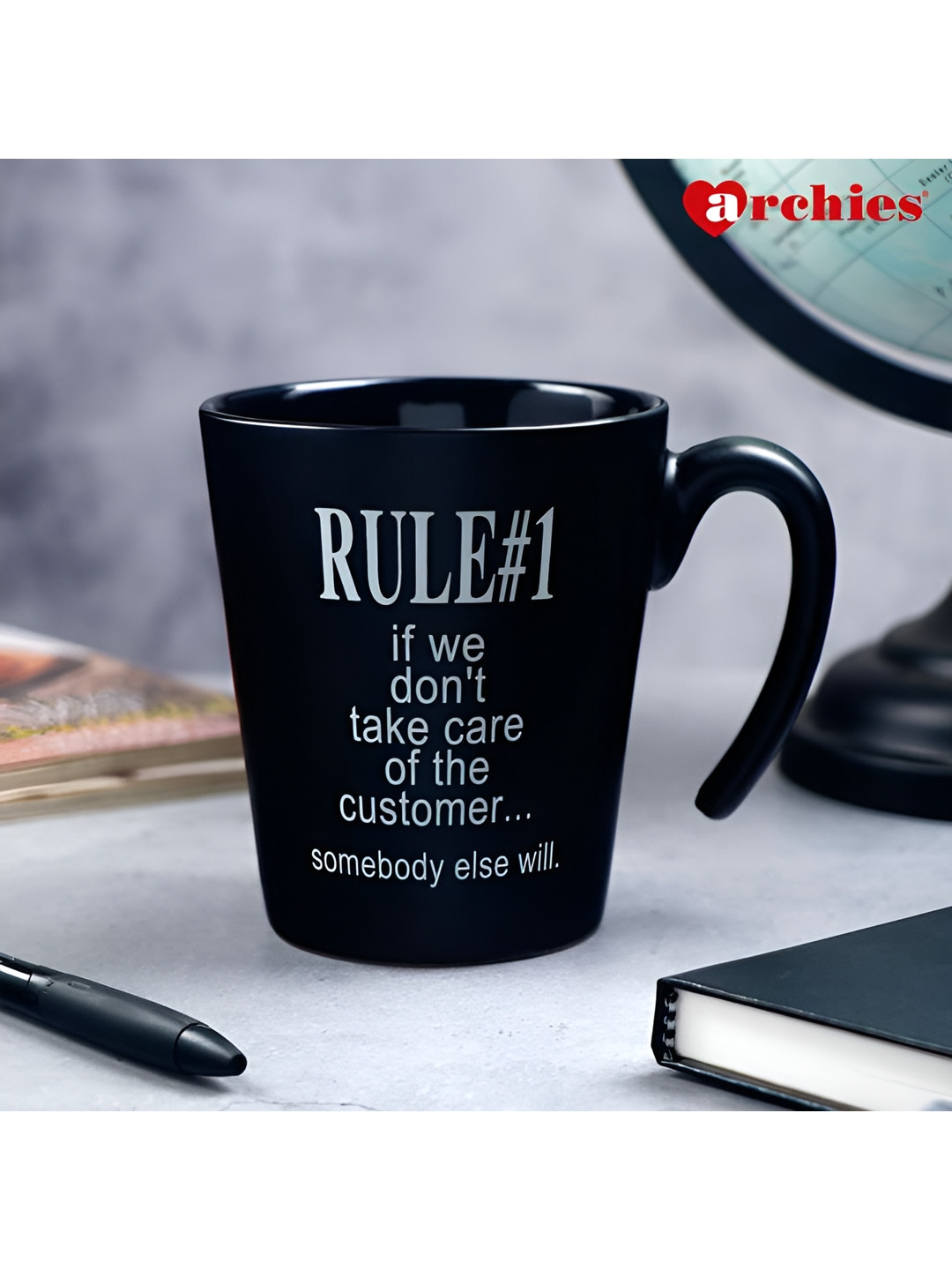 Archies Black Typography Ceramic Microwave Safe Mug-450ml