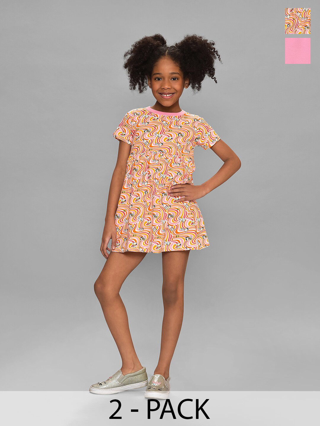 MiArcus Girls Pack of 2 Snoopy Printed A-Line Mini Dress