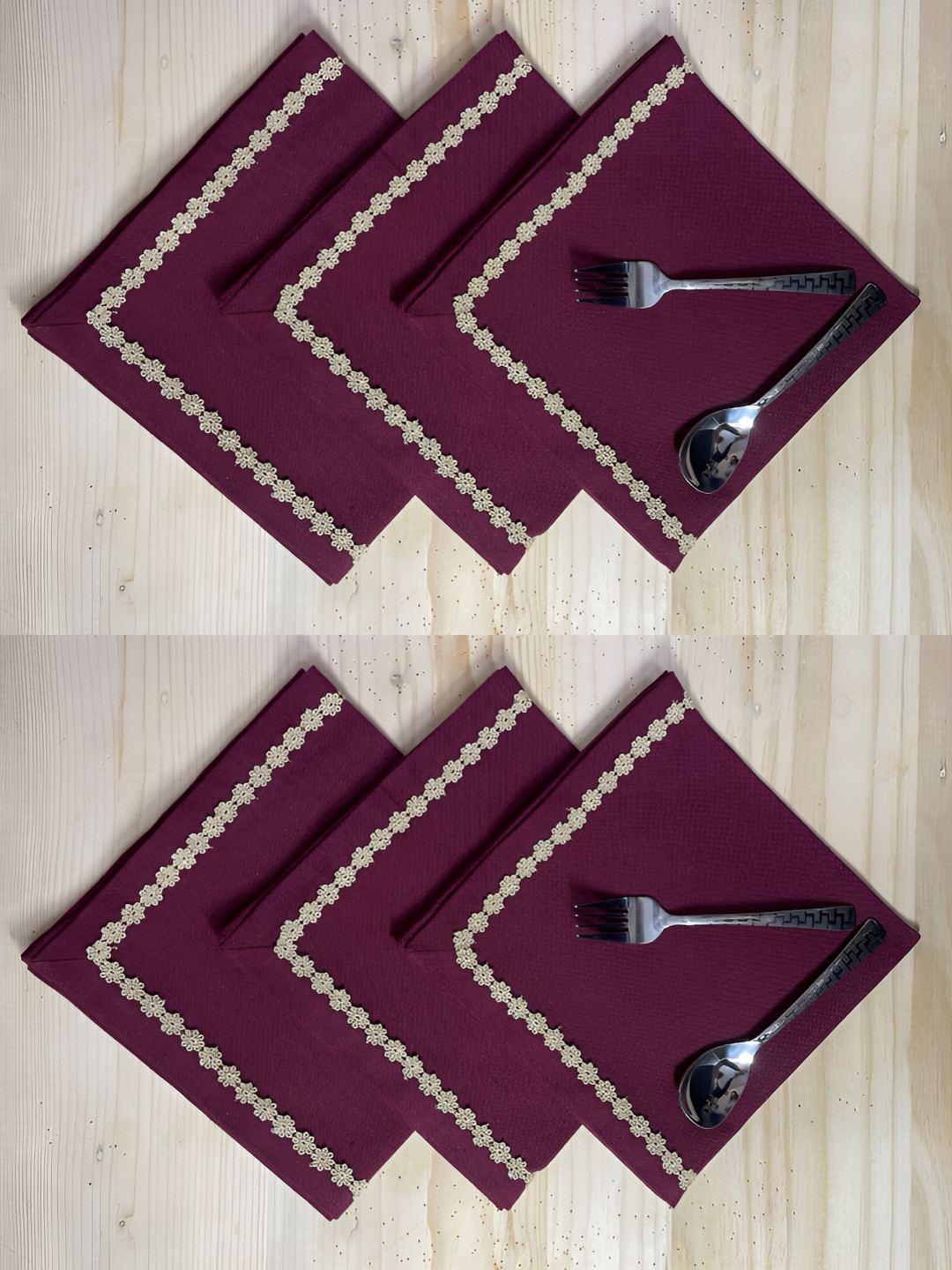 FOVEROS 6 Pieces Maroon Cotton Dinner Table Napkins
