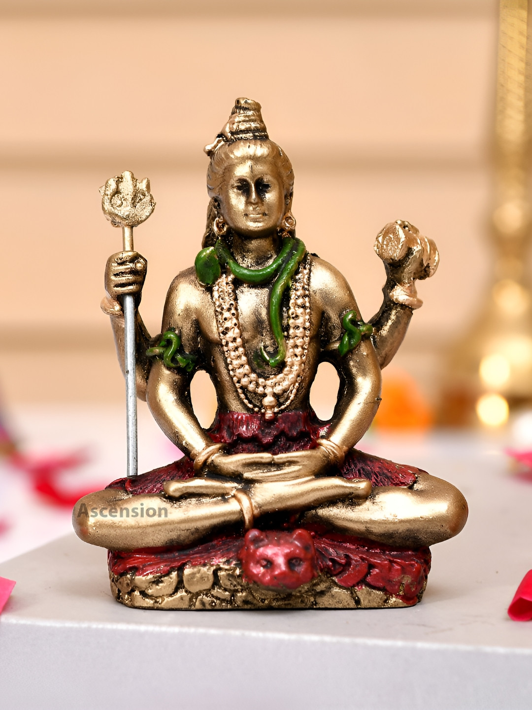 Ascension Antique Shiva Brown Brass Metallic Prayer Room Medium Showpiece - 3.1 Inches