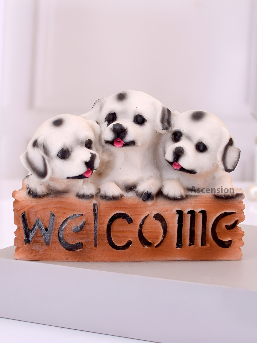Ascension Welcome Dog White Polyresin Matte Living Room Tiny Showpiece - 4.1 Inches