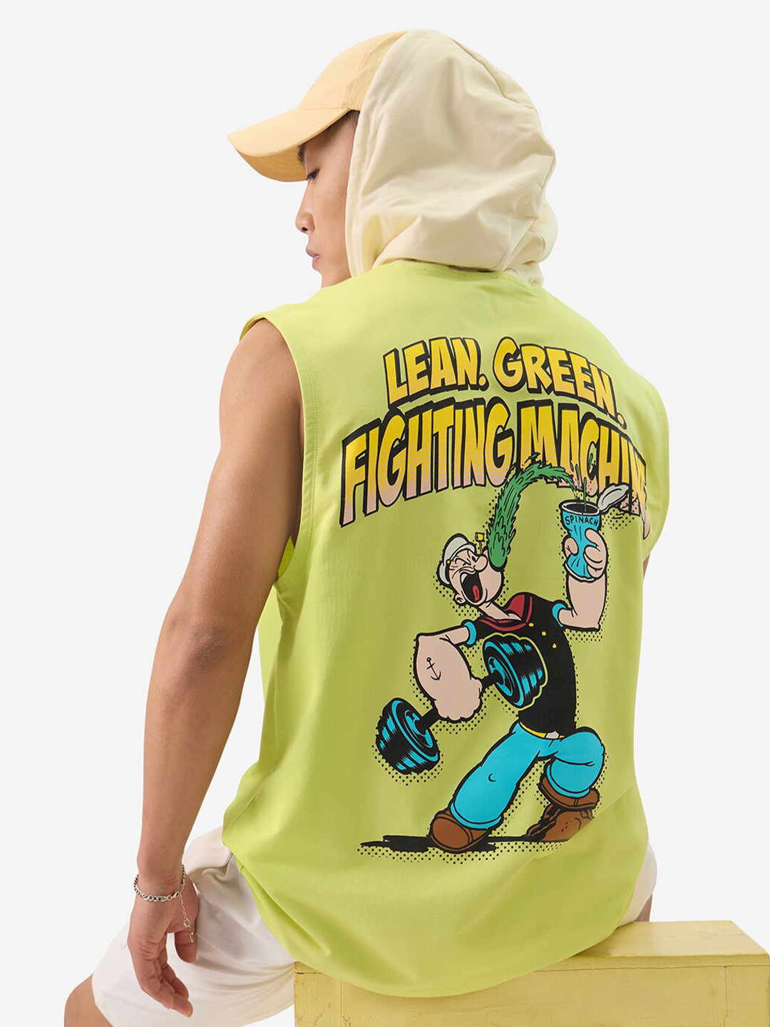 The Souled Store Men Popeye Printed Raw Edge Hooded T-shirt
