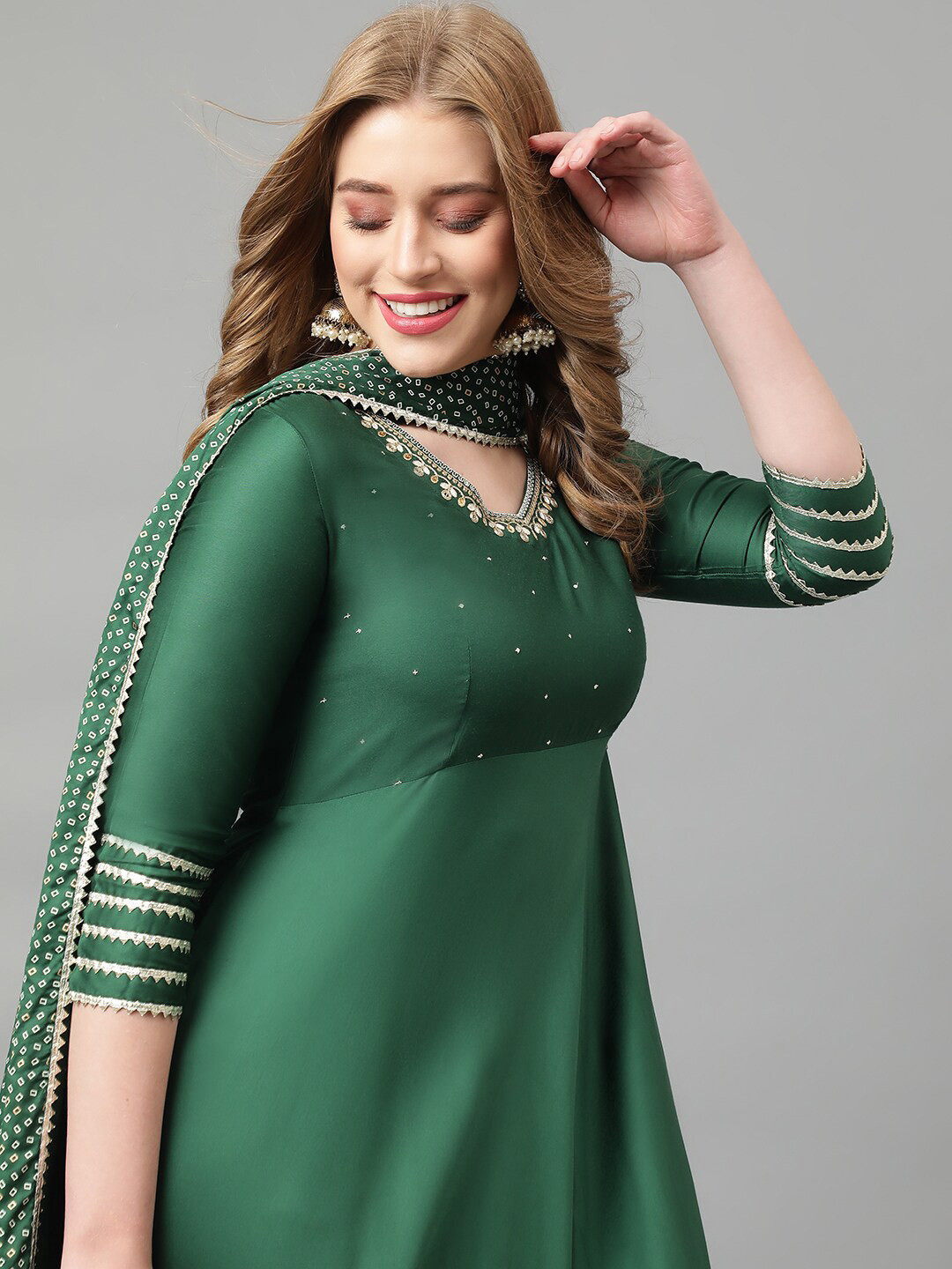 Khushal K Self Design Gotta Patti Anarkali Kurta With Trousers & Dupatta