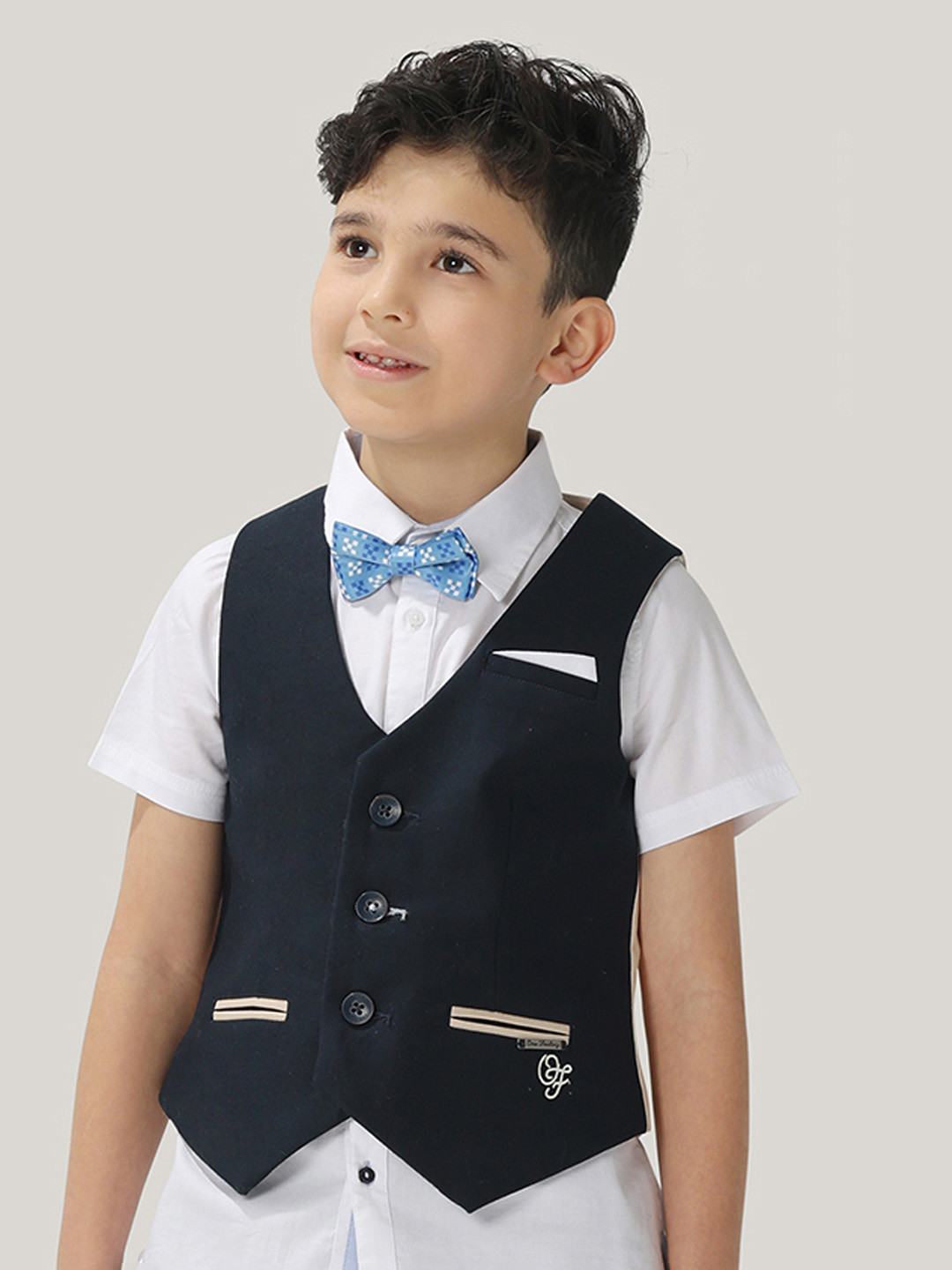 One Friday Kids Boys Stretchable Cotton Waistcoat With Front Pockets