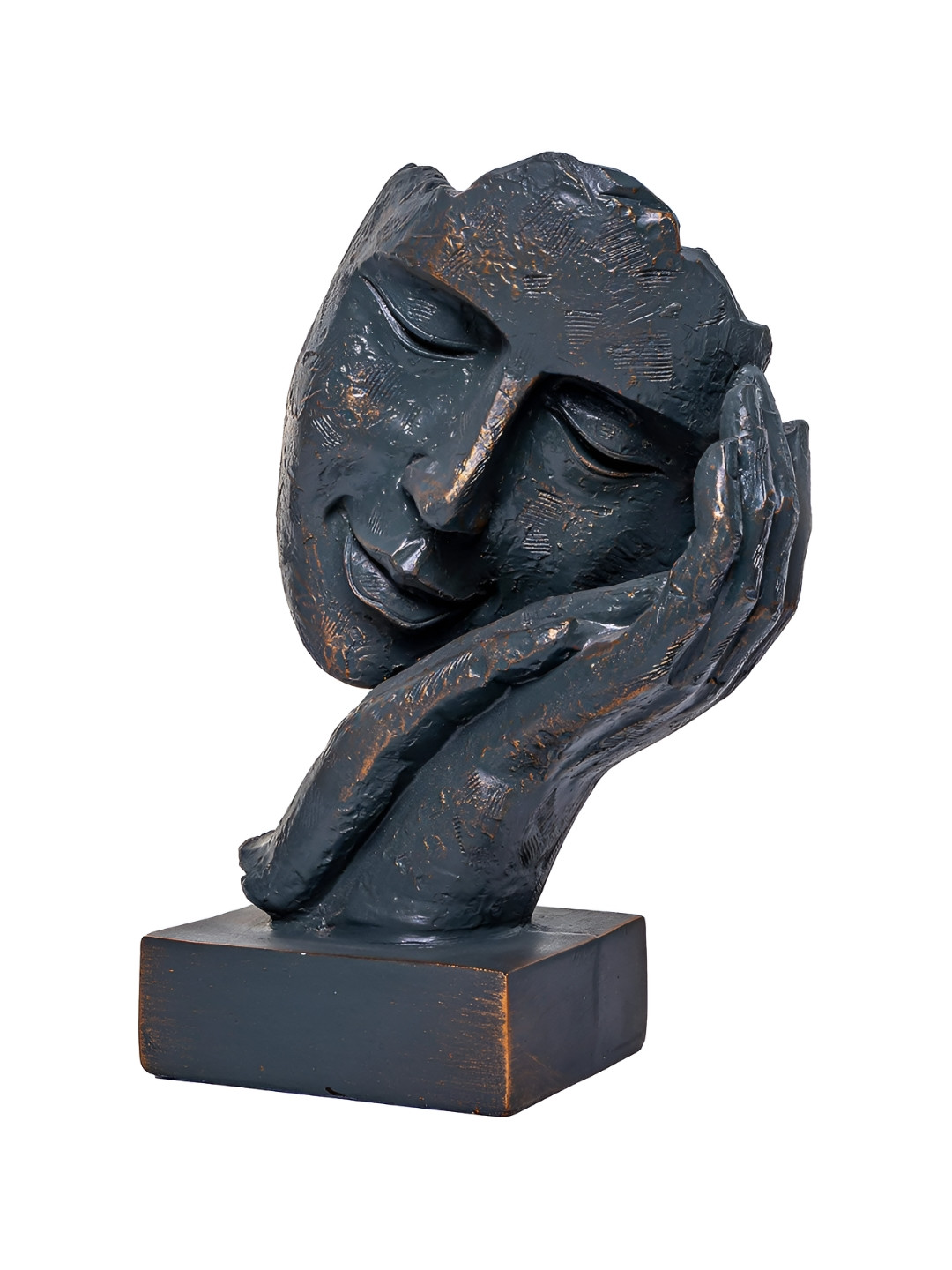 TECHEL Human Face with Hand Black Polyresin Natural Living Room Medium Showpiece - 3.1 Inches