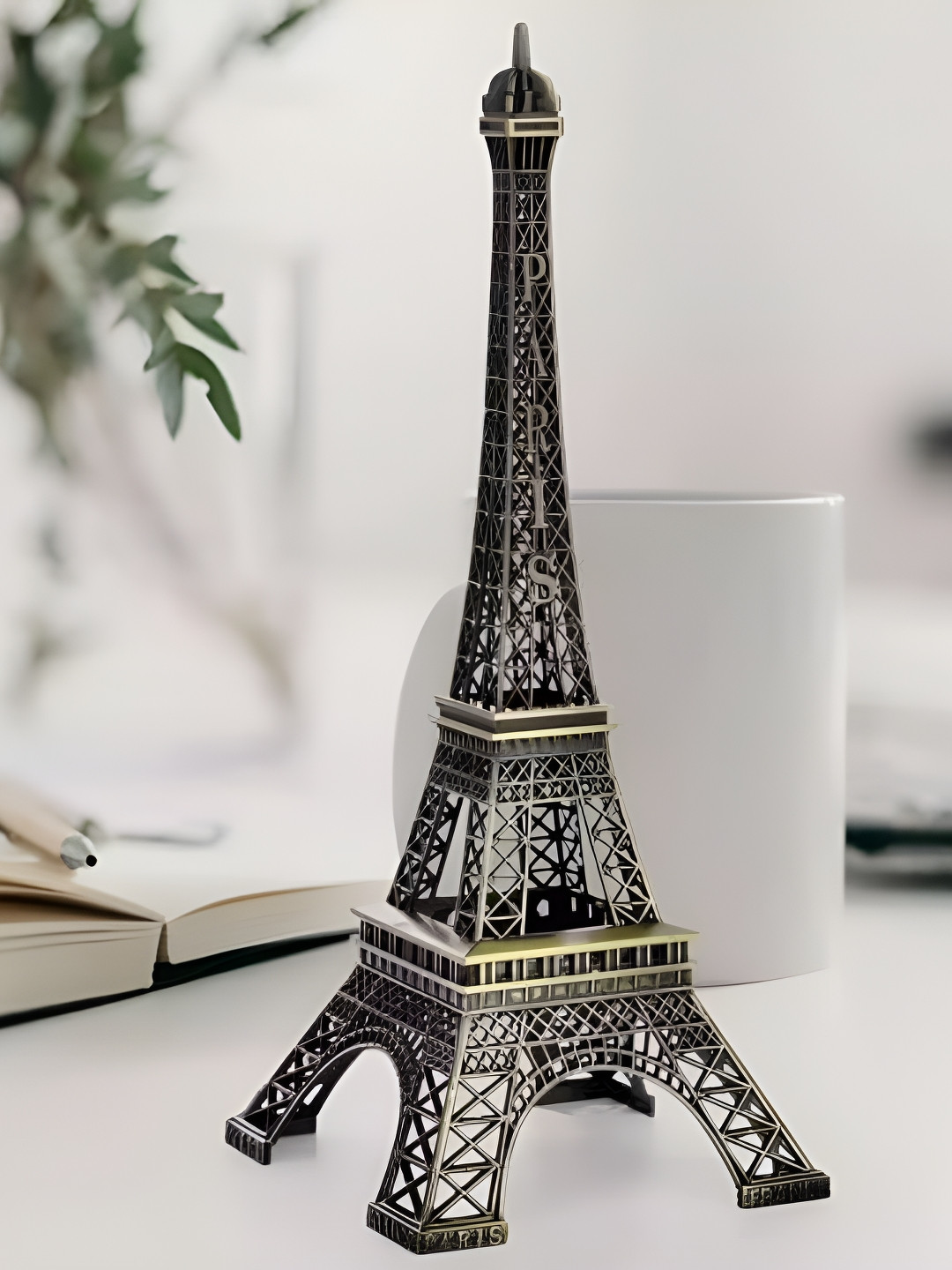 TECHEL Eiffel Tower Grey Polyresin Matte Home Office Medium Showpiece - 6.3 Inches