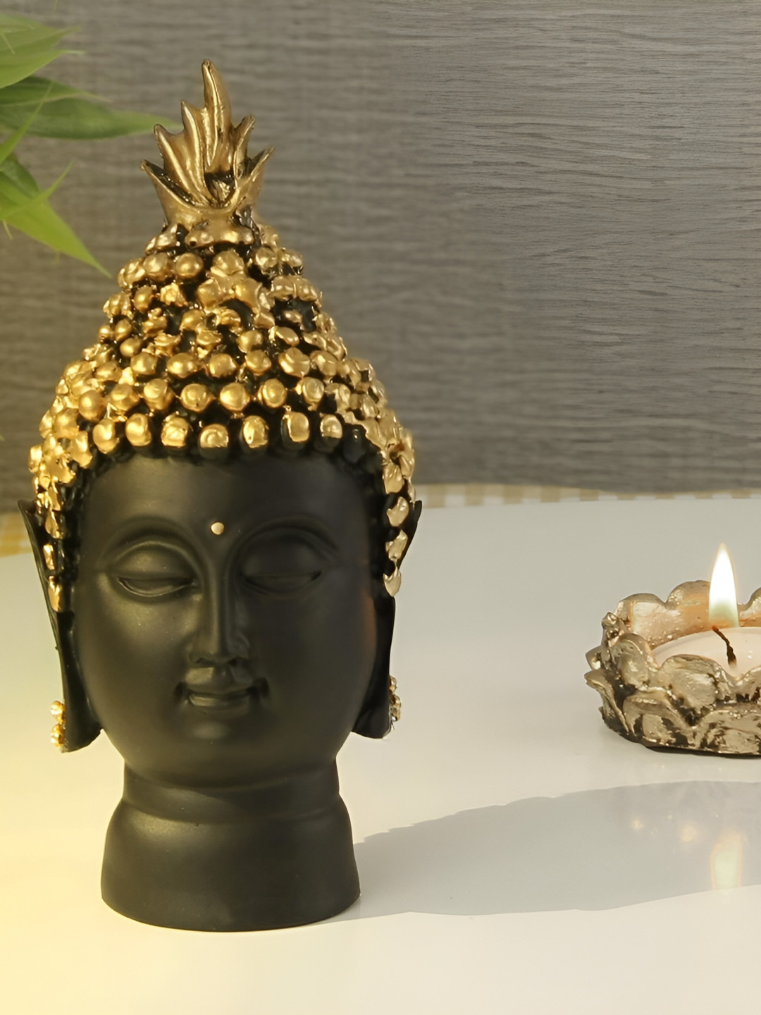 TECHEL Buddha Head Black Polyresin Natural Living Room Small Showpiece - 4.7 Inches