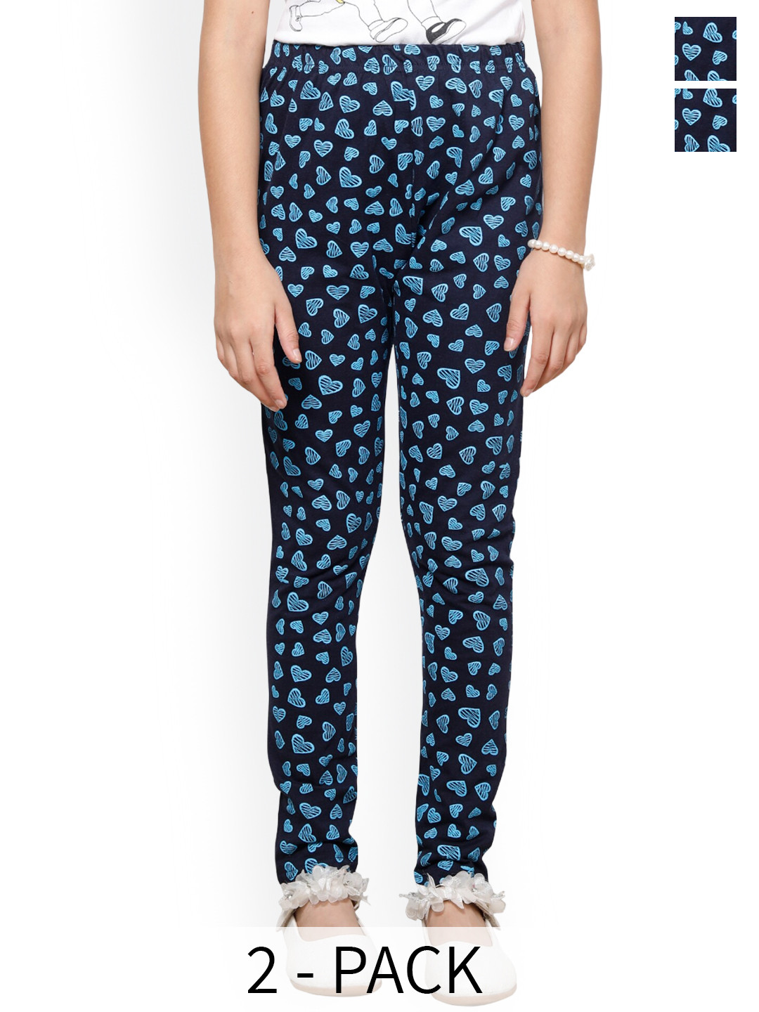 BAESD Pack Of 2 Girls Heart Shape Printed Cotton Lycra Churidar Length Leggings