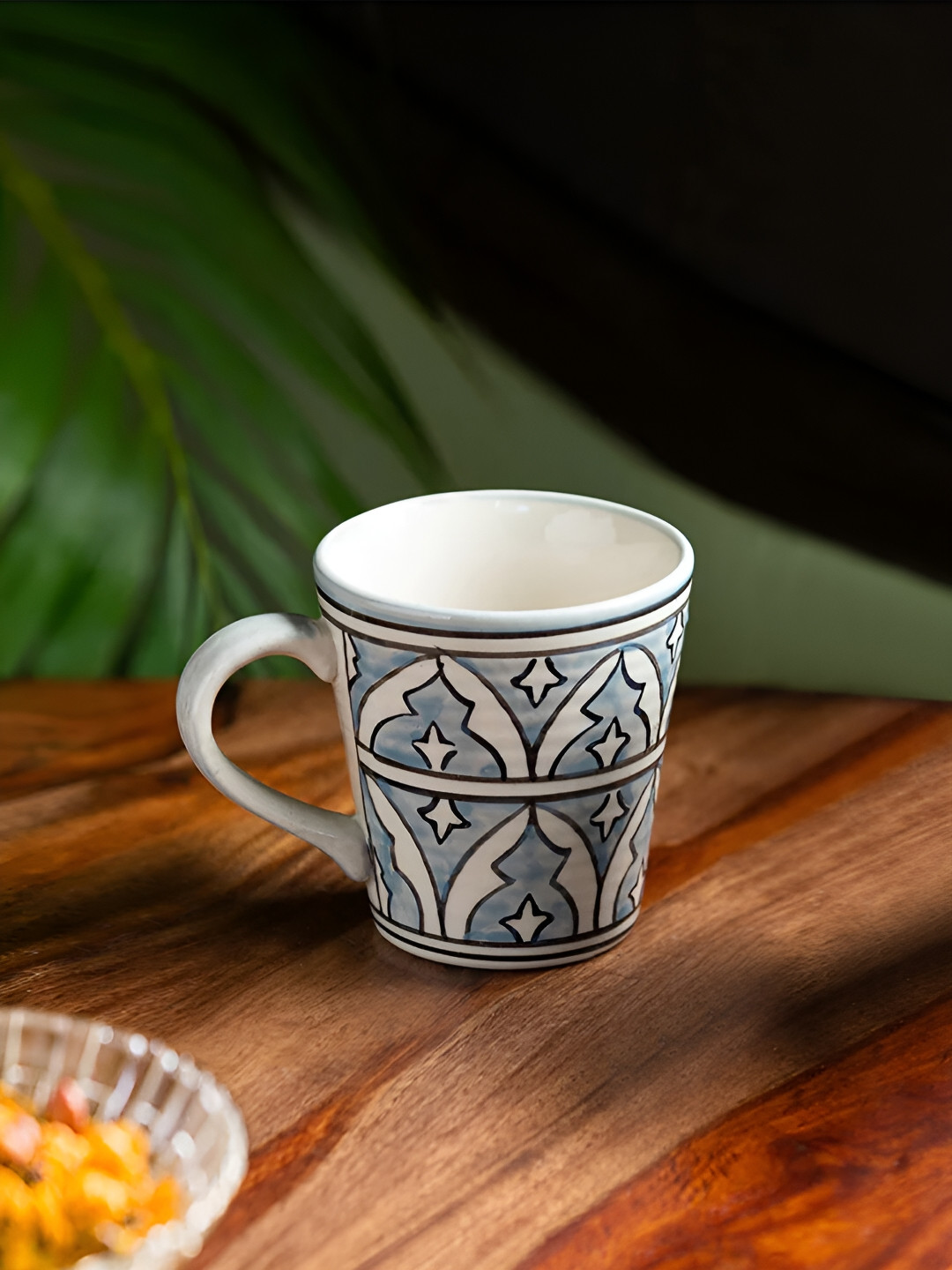 ExclusiveLane Grey Ethnic Motifs Ceramic Hand-Painted Mug-240ml