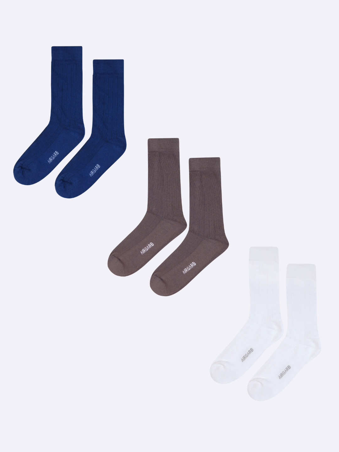 AIR GARB Pack of 3 White and Brown and Blue Ribbed Moisture-Wicking Calf Length Socks