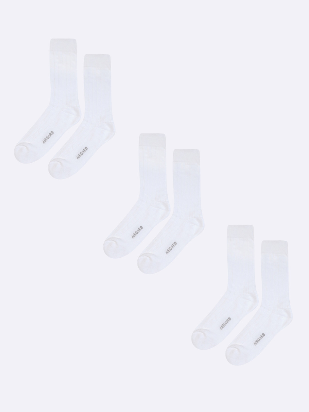 AIR GARB Pack of 3  White Ribbed Moisture-Wicking Calf Length Socks
