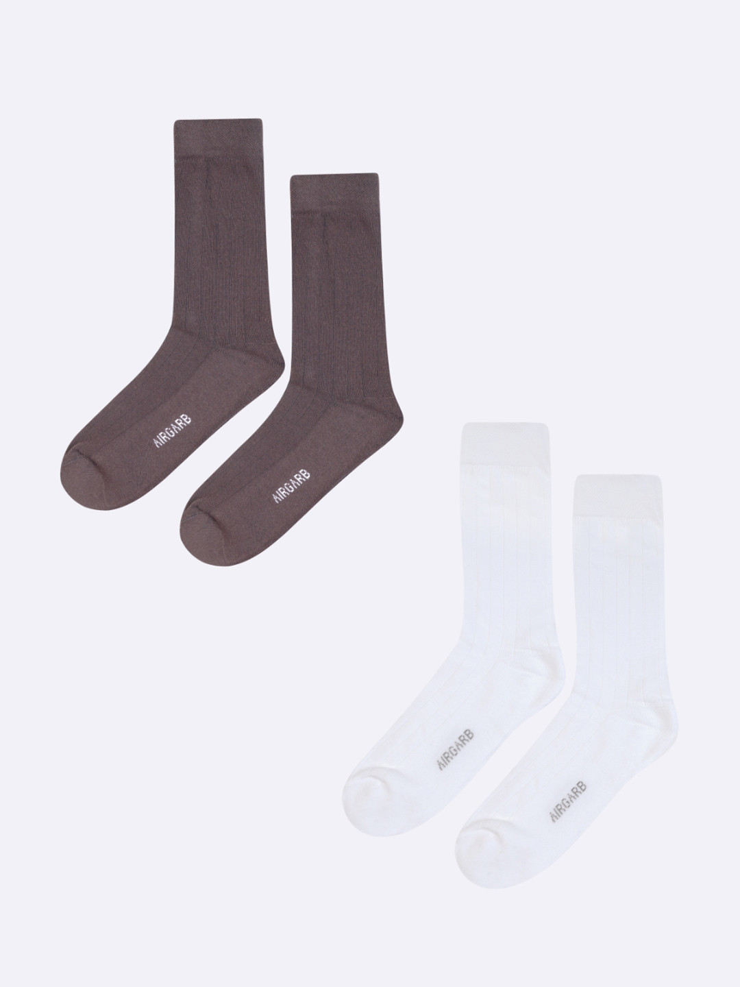 AIR GARB Pack of 2  White and  Brown Ribbed Moisture-Wicking Calf Length Socks