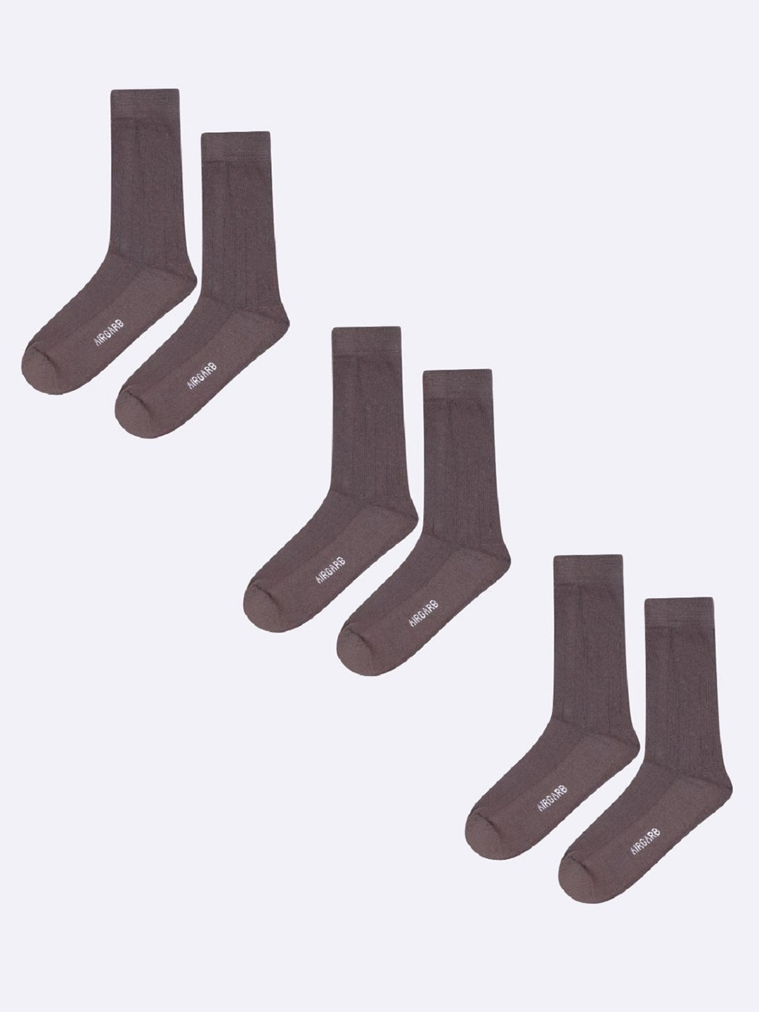 AIR GARB Pack of 3  Brown Ribbed Moisture-Wicking Calf Length Socks