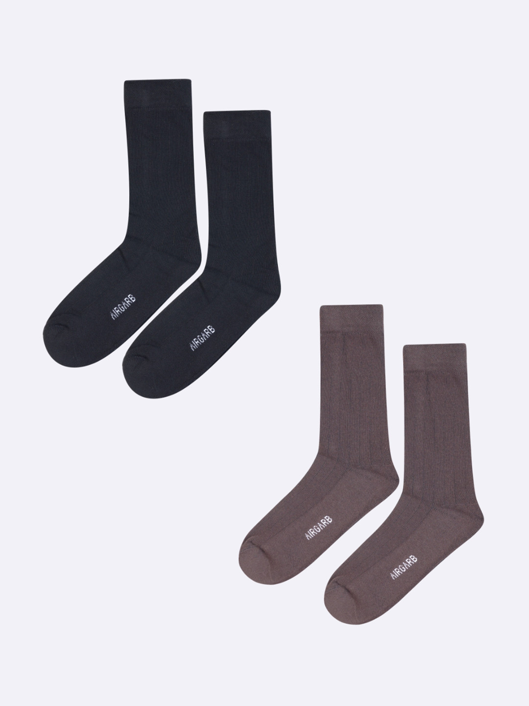 AIR GARB Pack of 2  Black and Brown Ribbed Moisture-Wicking Calf Length Socks