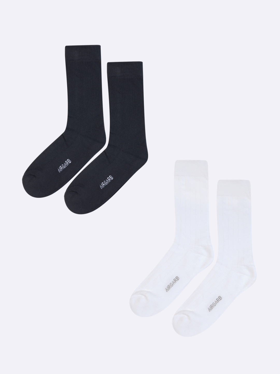 AIR GARB Pack of 2 Black and  White Ribbed Moisture-Wicking Calf Length Socks