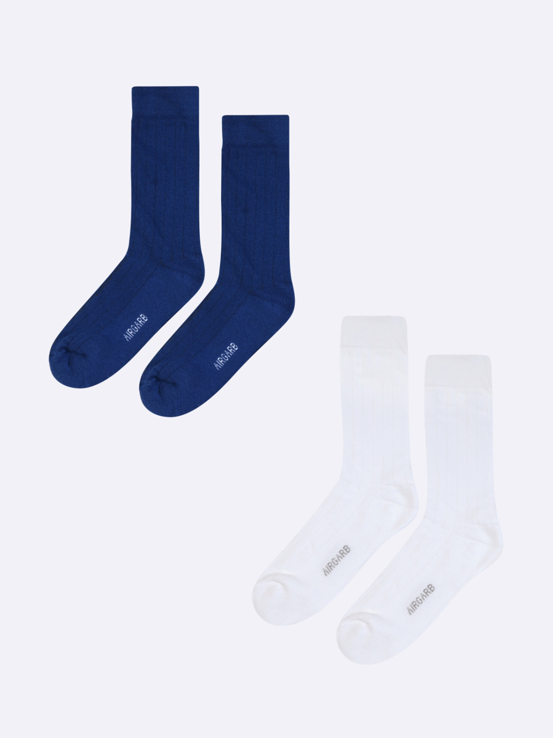 AIR GARB Pack of 2  White and  Blue ColorRibbed Moisture-Wicking Calf Length Socks