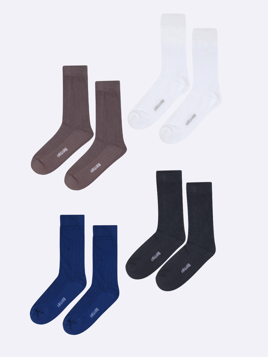 AIR GARB Pack of 4  Black and Brown and Blue and White Ribbed Moisture-Wicking Calf Length Socks