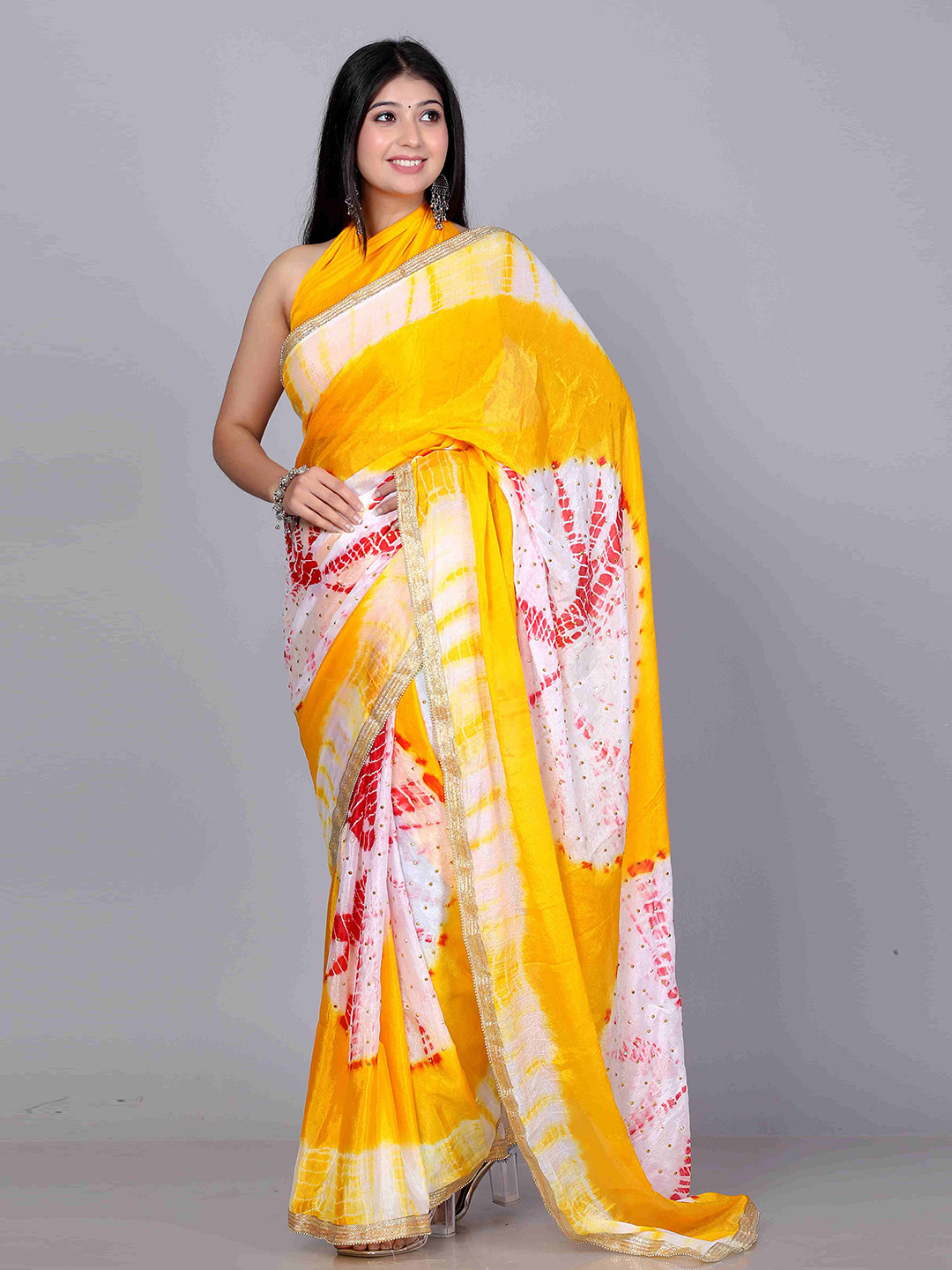 VL SAREES Tie and Dye Beads and Stones Bandhani Saree