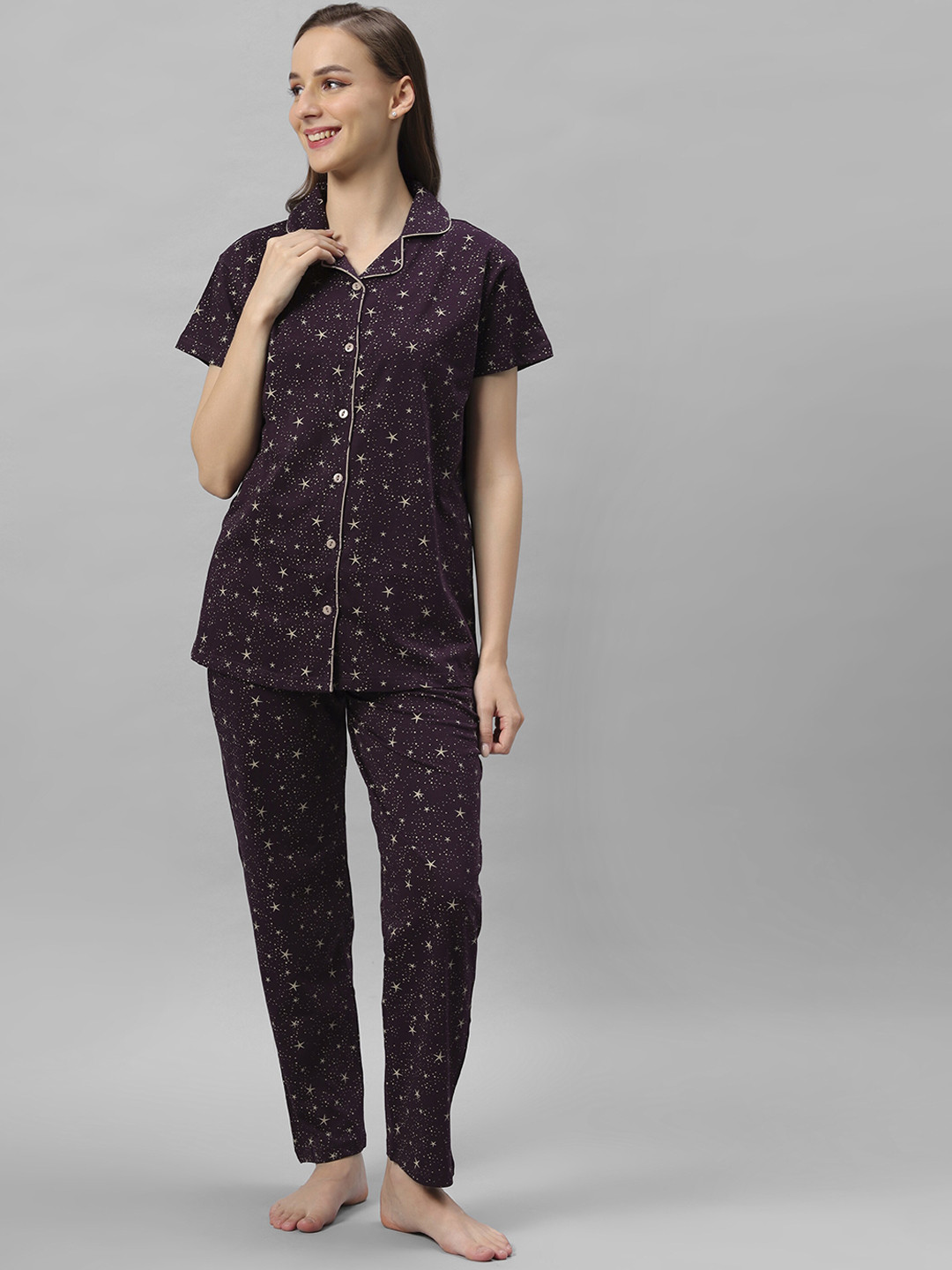 DZZO Geometric Printed Pure Cotton Night suit