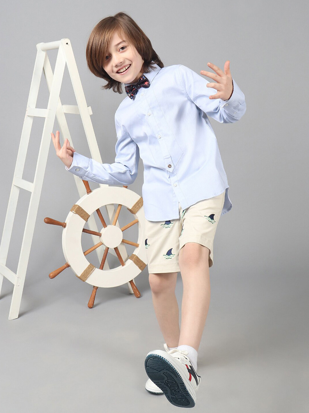 One Friday Boys Pure Cotton Full Sleeves Shirt With Bow