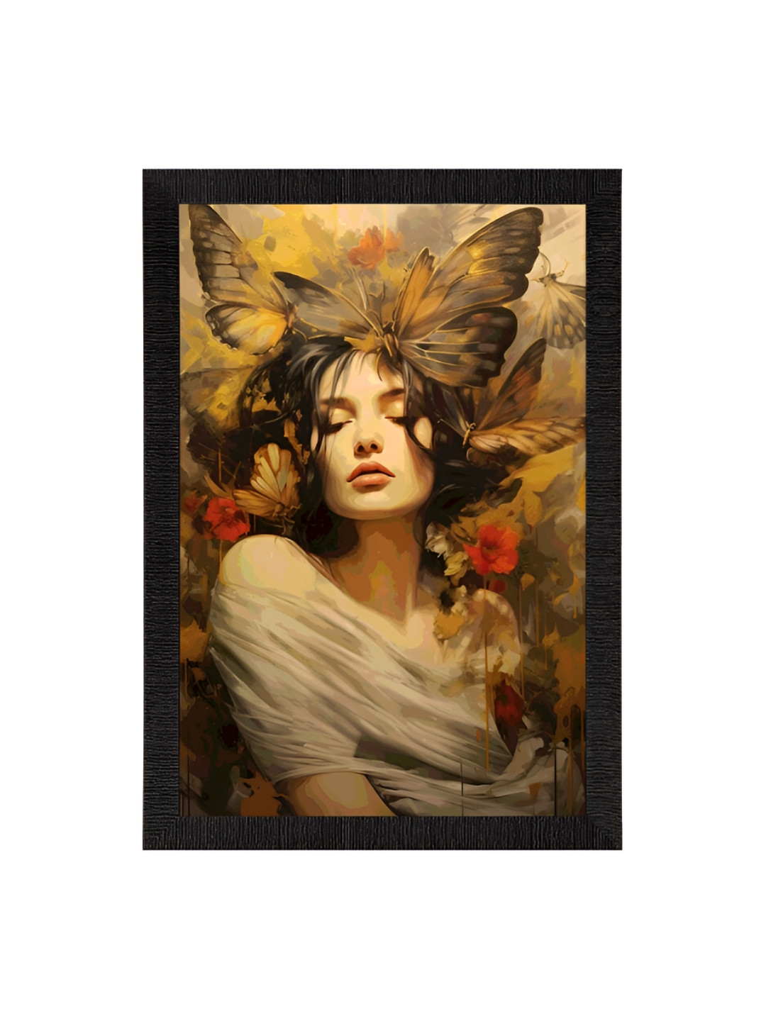 eCraftIndia Flower Synthetic Wood Wall Living Room Rectangle Paintings Wall Art -20 x 14In