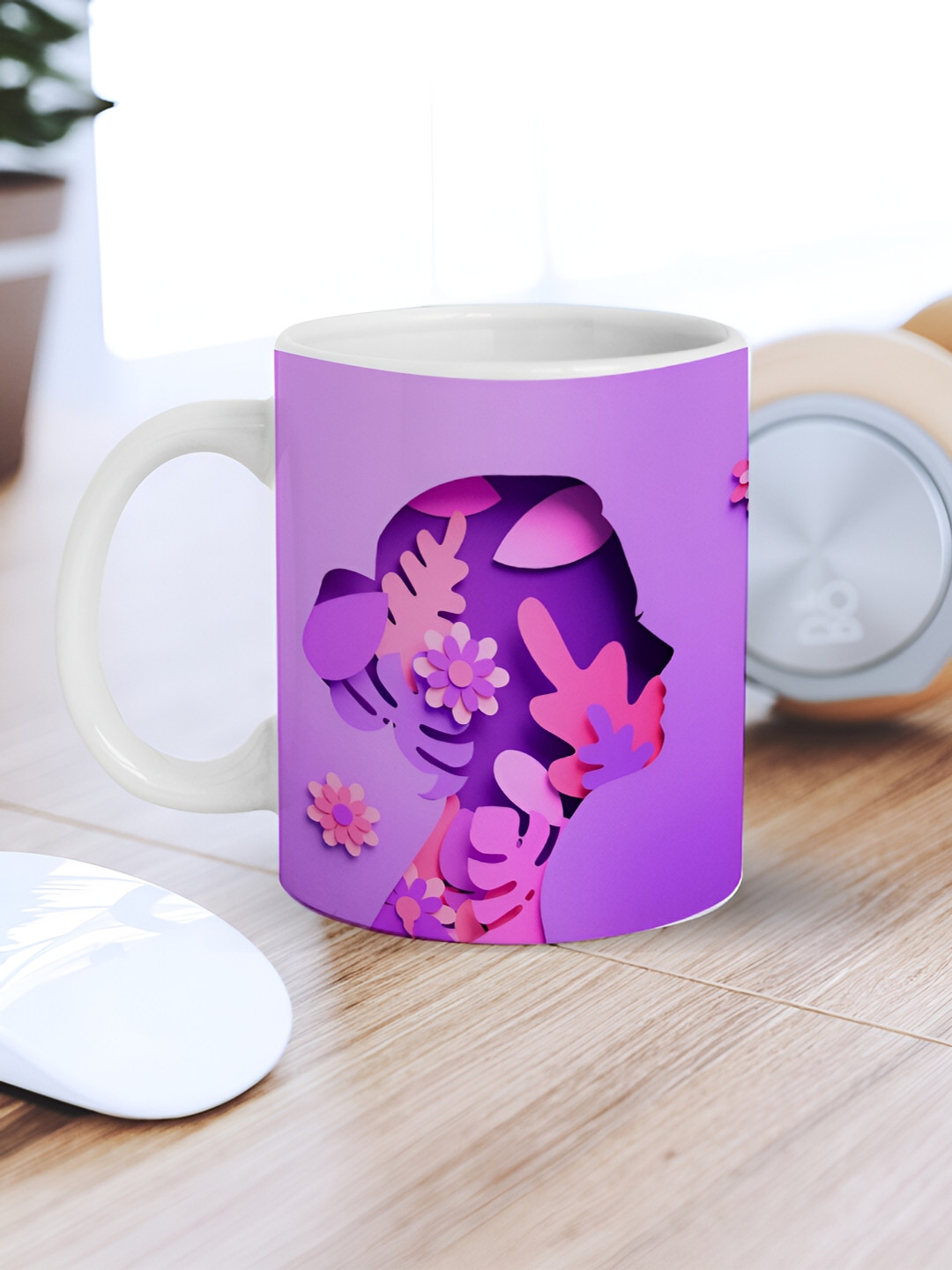 eCraftIndia Purple Graphic Ceramic Handmade Mug-310ml
