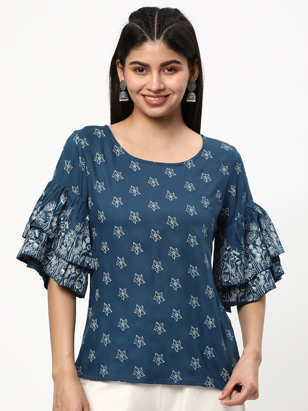 R&B Print Bell Sleeve Top