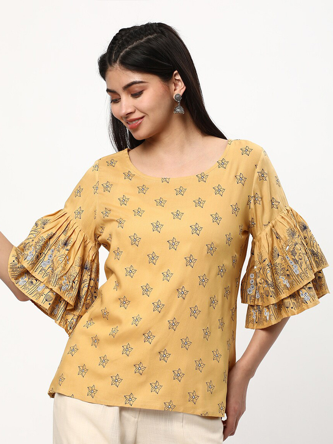 R&B Floral Print Bell Sleeve Top