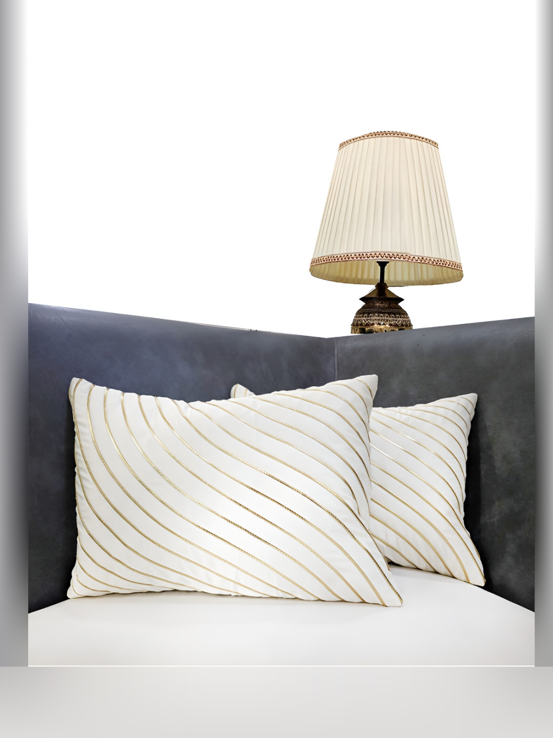 Good Vibes Embroidered Striped Polyester Washable 2 Pcs Patchwork Cushion Covers -18x12In